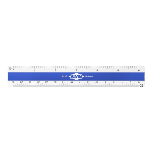 [311E] Alvin White Plastic Flat Pocket Scale, Engineer